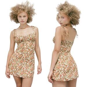 Realisation Dress‎ Womens Large Brown Devon Silk Mini Floral Tie Straps Boho 90s